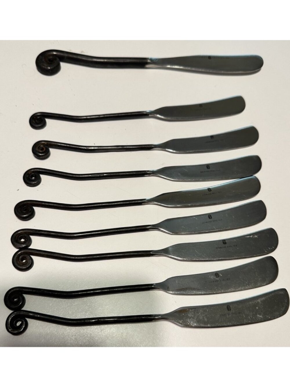 9 Gourmet Settings GS Treble Clef Flat Handle Butter Spreader Hand Forged 18/8